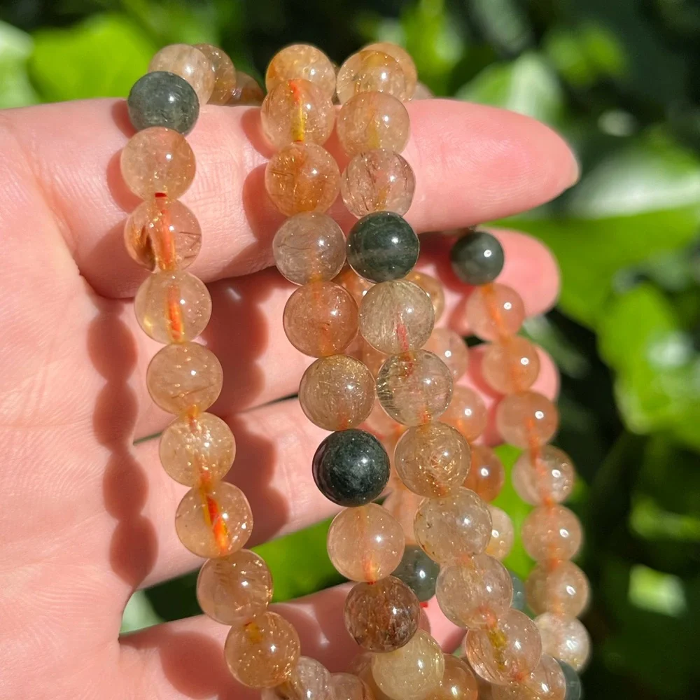 Gorgeous 8mm gold rutilated quartz bracelet‎